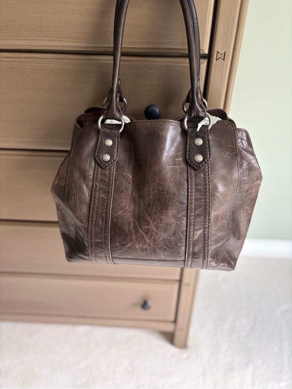 Frye- Melissa Dark Brown Distressed Tote